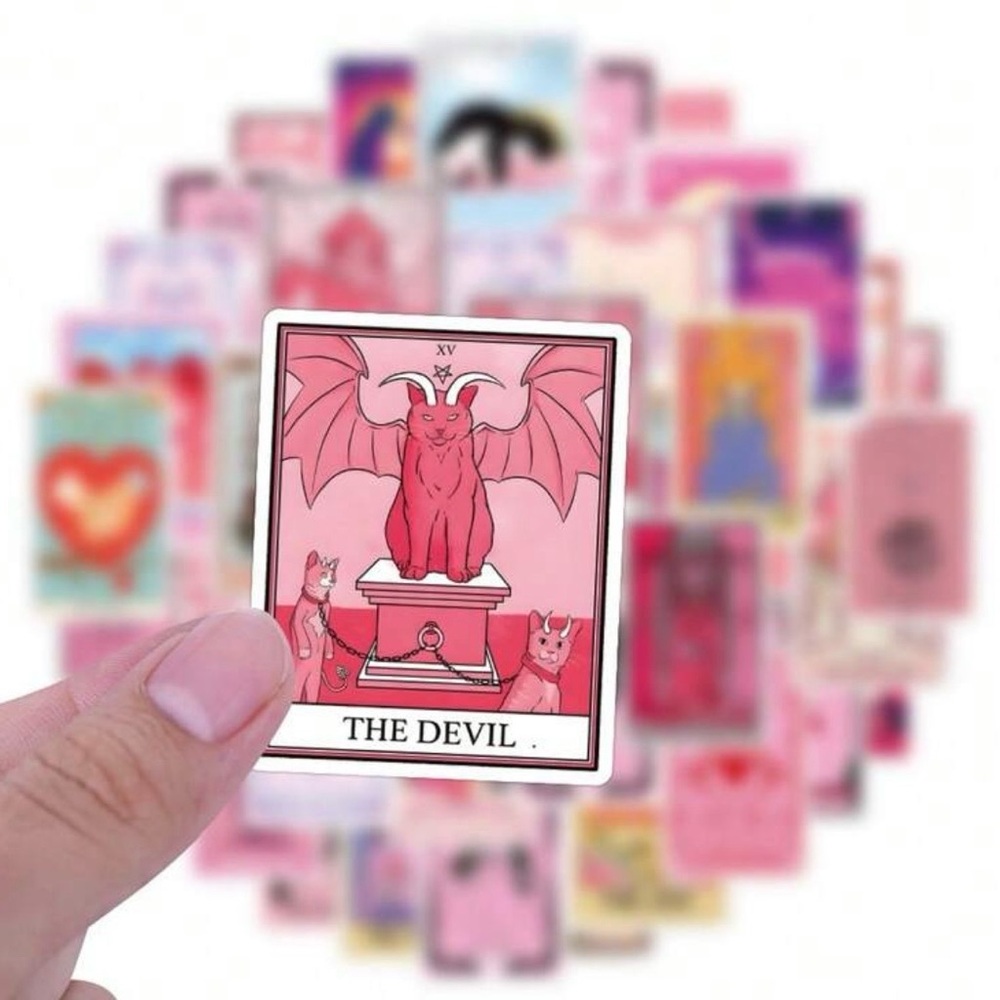 55 Pink Tarot Card Stickers Fun Cartoon Images Card Games Psychic - Picture 3 of 5